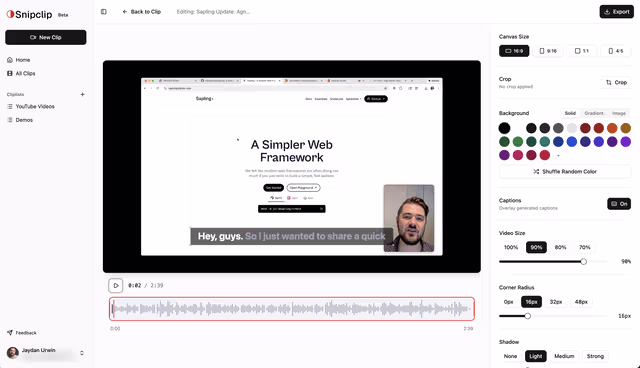 Snipclip video editor with AI captions